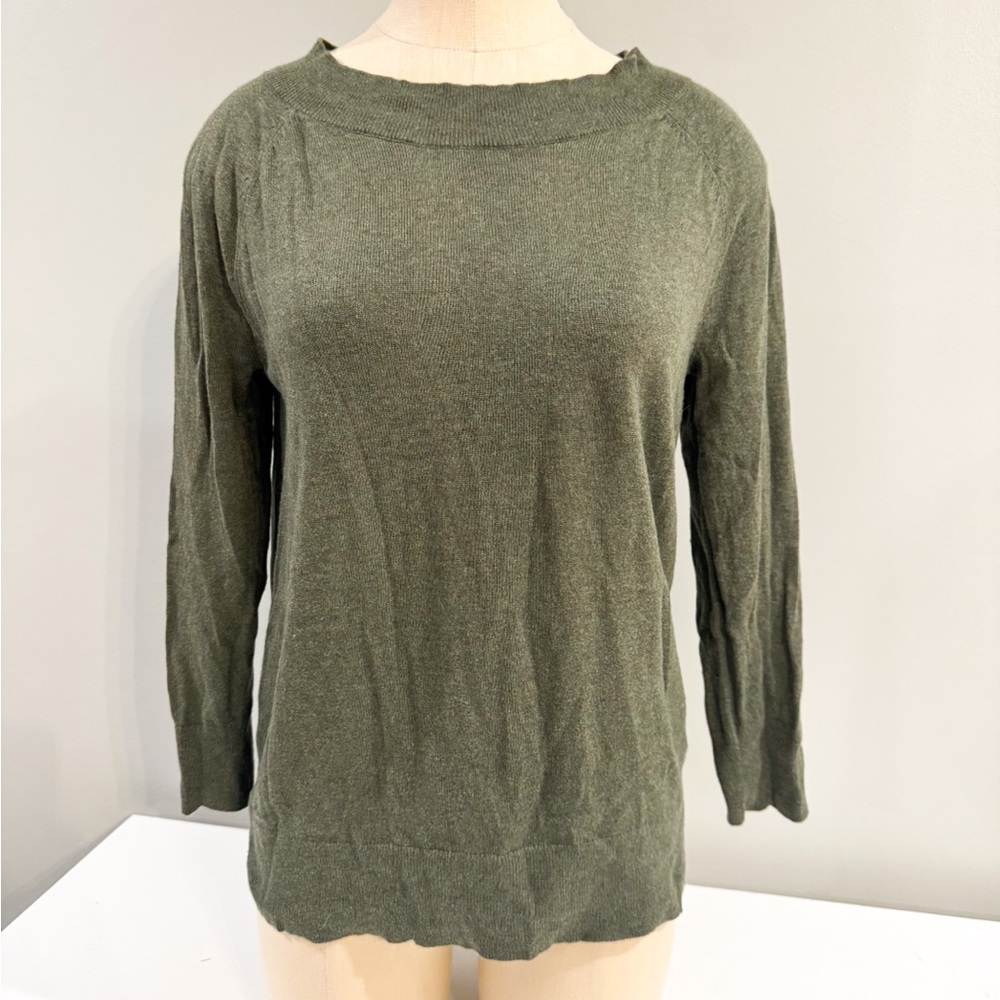 LOFT Olive Green Crew Neck Sweater Ribbed Cuffs and Waist size small